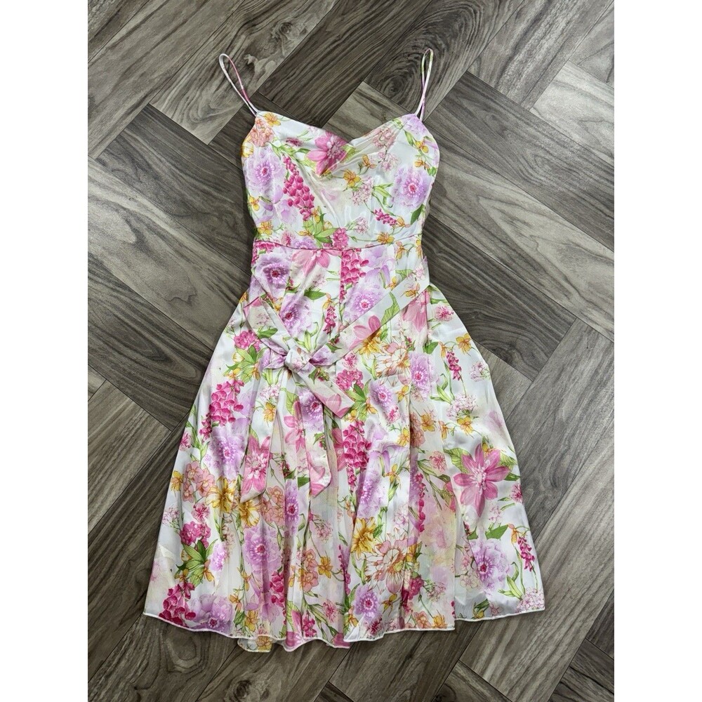 City Studio Juniors' Women's Ivory Floral Cowl Neck Self-Tie Dress Size 11/12 - Picture 4 of 14
